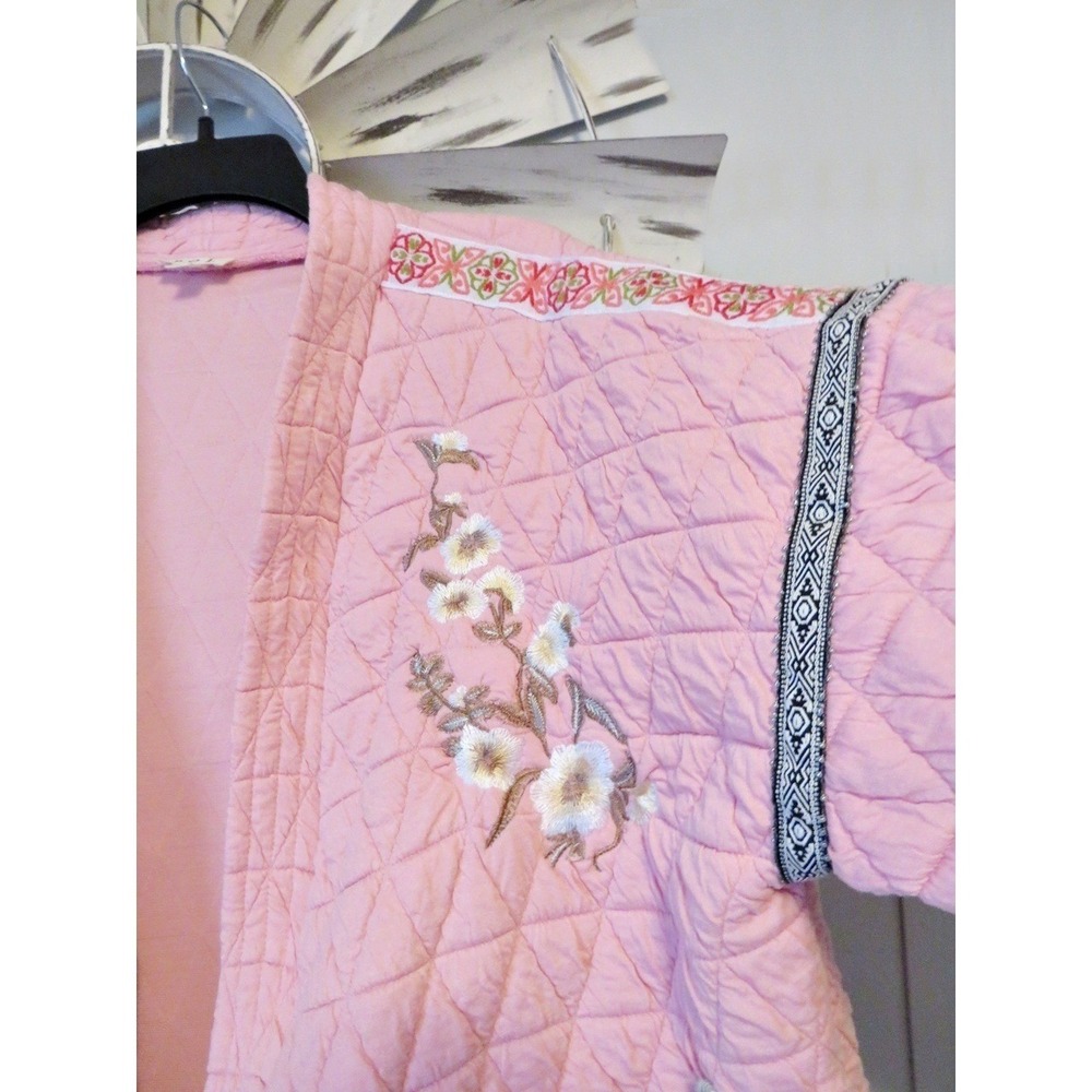 POL Large Quilted Granny Floral Embroidered Open Front Cardigan Boho Pockets - Picture 9 of 14